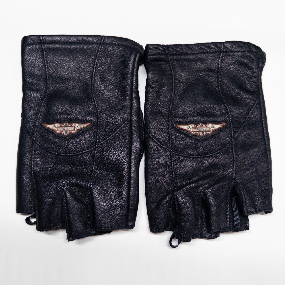Harley-Davidson Womens Fingerless Gloves S Black Leather Biker Riding Padded